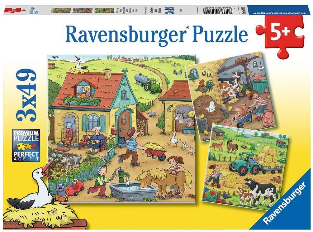 Viel los auf dem Bauernhof   - Ravensburger Kinderpuzzle 3x49 Teile