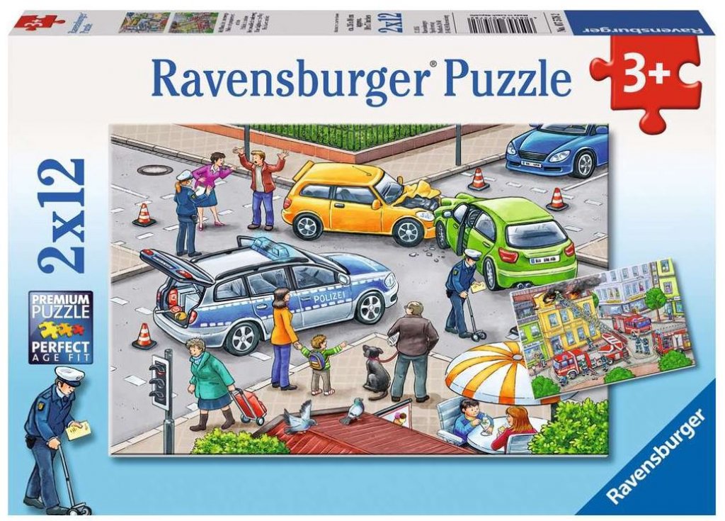 Mit Blaulicht unterwegs - Ravensburger Kinderpuzzle 2x12 Teile