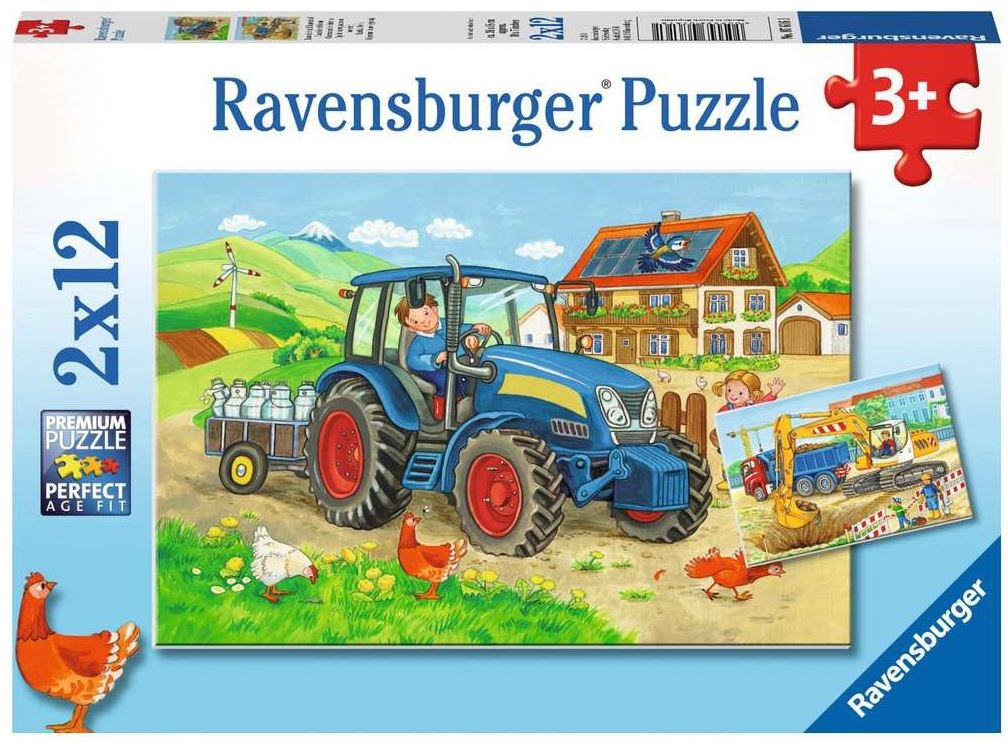 Baustelle und Bauernhof    - Ravensburger Kinderpuzzle 2x12 Teile