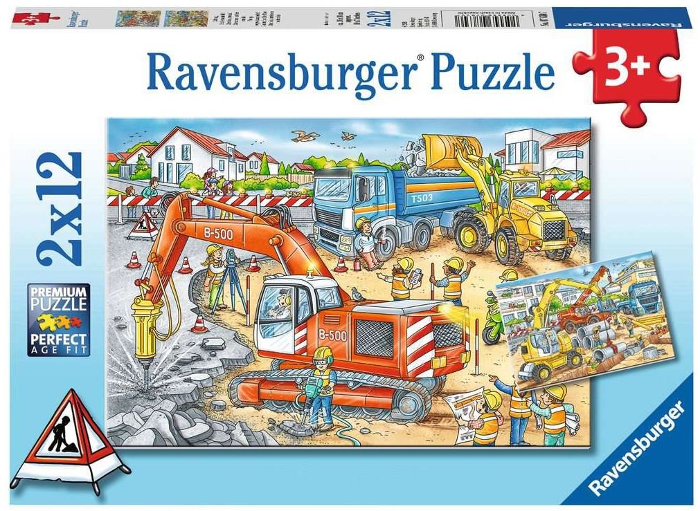 Achtung Straßenbaustelle    - Ravensburger Kinderpuzzle 2x12 Teile