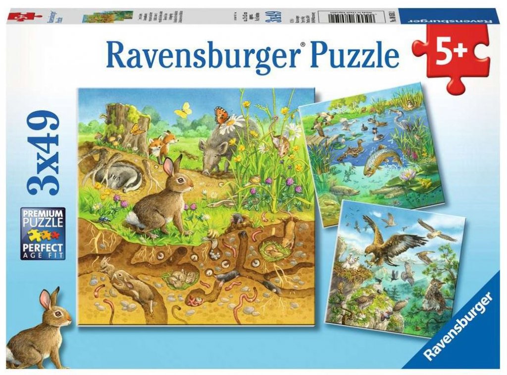Tiere in ihren Lebensräumen - Ravensburger Kinderpuzzle 3x49 Teile