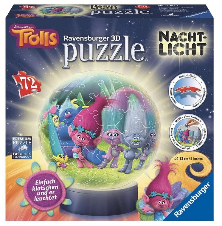 Trolls  - Ravensburger 3 D  Puzzleball - nachtleuchtend