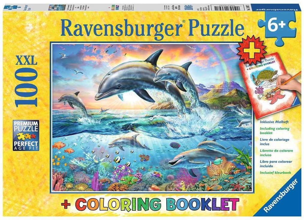 Bunte Unterwasserwelt mit Malbuch  - Ravensburger Kinderpuzzle 100 Teile XXL