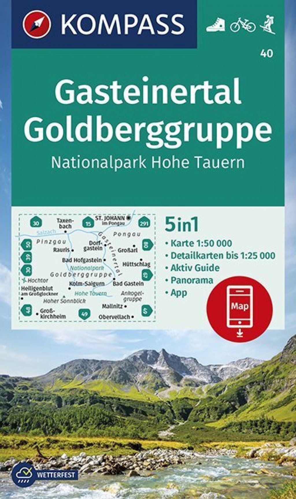 KOMPASS Wanderkarte Gasteinertal, Goldberggruppe, Nationalpark Hohe Tauern WK40